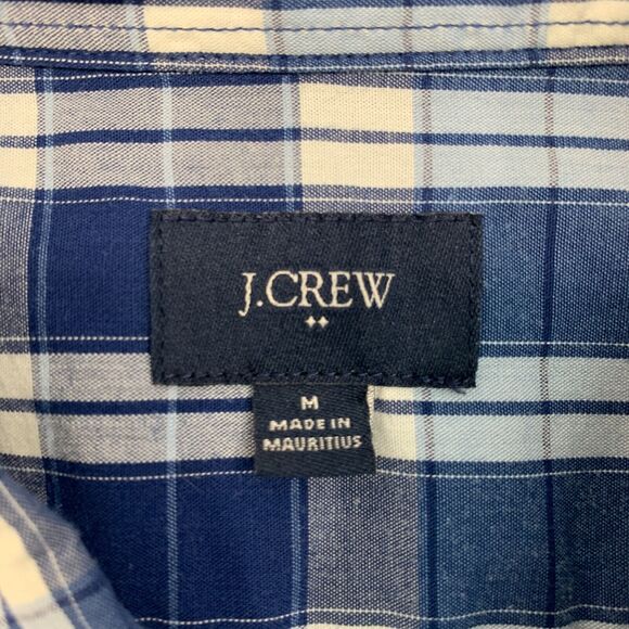 J Crew Button Down Shirt Mens M Medium Blue White Plaid Cotton Long Sleeve - Picture 4 of 10